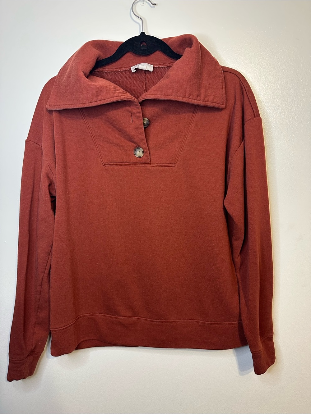 Loft Womens Rust Button-Neck Pullover Top